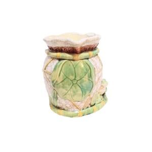 Lily Ceramic frog Majolica style pitcher 7"